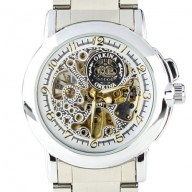 Orkina Mens White Skeleton Dial Mechanical Stainless Steel Strap Wrist Watch MG015SS