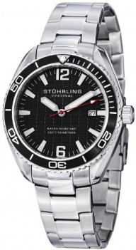 Stuhrling Original Men’s 515.02 “Aquadiver Regatta Endeavor” Swiss Quartz Date Black Dial Stainless Steel Dress Watch