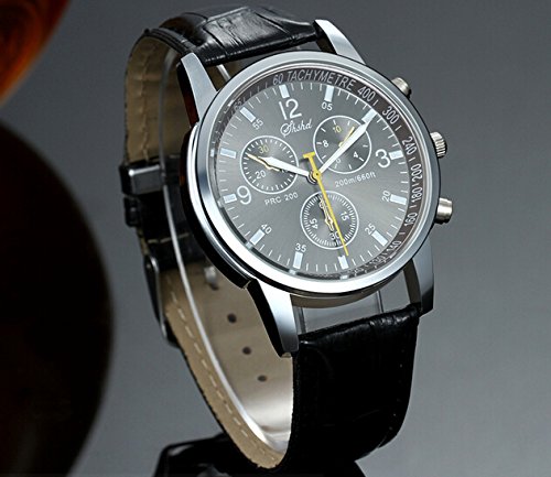 Hot Sell Famous Fahion Watch Luxury Trendy Men Round Dial Black Leather Strap Watches High Quality Men Sport Quartz Watch Black+ Watch Cloth