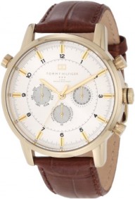 Tommy Hilfiger Men’s 1790874 Gold-Plated and Brown Croco Leather Strap Watch
