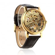 Meily(TM) Mens Luxury Mechanical Skeleton Watch Leather Strap Wristwatch