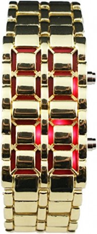 RoRoDox Men’s Lava Luxury Gold Stainless Steel Lava Red LED Digital Bracelet Watch RX158R