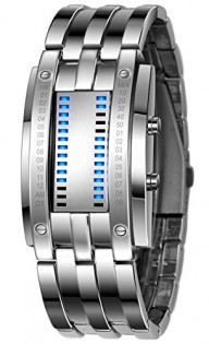shot-in Luxury Men’s Waterproof Stainless Steel Date Digital LED Bracelet Sport Watches (Silver)