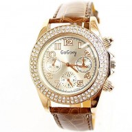 2014 Luxury Ladies Round Dial Reloj Leather Wrist Watch Quartz Watches Waterproof Women Rhinestone Wristwatches 1192