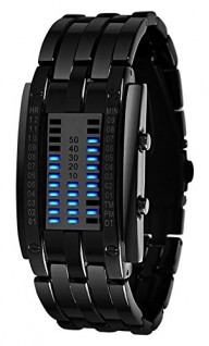 shot-in Luxury Men’s Waterproof Stainless Steel Date Digital LED Bracelet Sport Watches (Black)