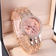Geneva Watch Fashion Women Rhinestone Watches Full Steel Analog Casual Gold Wristwatches Hours Clock Relogio Reloj Quartz Watch (Rose Gold)