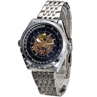 Mudder Luxury Stainless Steel Band Mechanical Self Wind Skeleton Watch Photochromic Glass Wristwatch