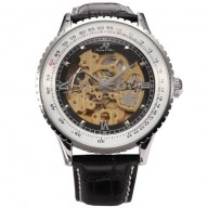 Ks Royal Carving Luxury Automatic Mechanical Skeleton Mens Black Leather Wrist Watch KS110