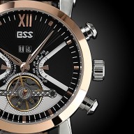 ESS Tourbillon Date Mechanical Wrist Watch Black Mens Men Man Rose Golden Leather WM353