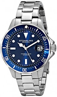 Stuhrling Original Men’s 664.02 Aquadiver Quartz Date Blue Dial Stainless Steel Watch