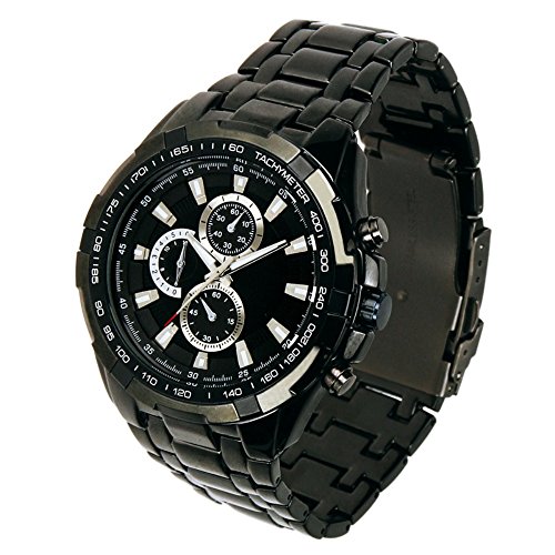 MuchBuy Fashion Black Stainless Steel Luxury Sport Analog Quartz Clock Mens Wrist Watch