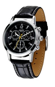 NARY Fashion Luxury PU-Leather Band Black Dial Brown Stainless Steel Men’s Quartz Wrist Watch