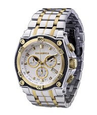 CALABRIA – LEVATA – Gold Two Tone Chronograph Men’s Watch with Carbon Fiber Bezel and SS Band