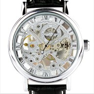 KTC Winner Silver Case Skeleton Dial Hand-Wind Mechanical Movement Leather Strap Fashion Wrist Watch