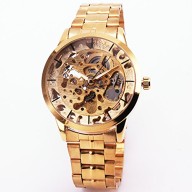 WINNER Luxury Skeleton Retro Noble Men’s Automatic Mechanical Wrist Watch Metal Strap Golden Case