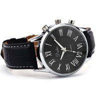 Sandistore New Luxury Mens Faux Leather Analog Quartz Wrist Watch Black