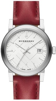Burberry White Silver Dial Red Leather Ladies Watch BU9129