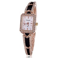 crystal diamonds watches luxury rose gold analog women bracelet watch hour ladies clock – Black