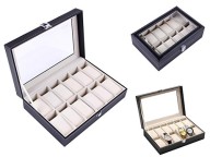 Ohuhu® Luxury & Personalized 12-Slot Leather Watch Box / Watch Case / Jewelry Box /Watch Jewelry Display Storage with Glass Top and 12 Removal Storage Pillows, Black – Ideal Gift for Mother’s Day and Father’s Day!