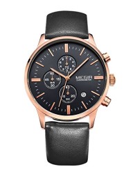 Megir Men’s SL2011G Black and Rose Gold Face Calender Quartz Watch