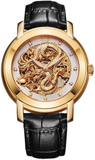 BOS Men’s Automatic Mechanical Luxury Watch Rose Gold Case Skeleton Carved Dragon Dial 9007G