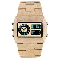 Top Luxury Gift Items Bewell Brand Limited Edition Men Wood Watch Quartz Analog Digital Double Movement LED Men Wood Watch White