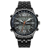 Readeel Watches Men Sport Casual Luxury Brand LED Clock Men Army Military Wristwatches Men Full Steel Digital Quartz Watch , Black