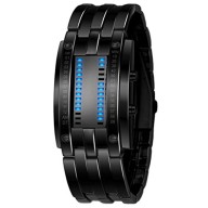 Men’s Luxury Stainless Steel Digital LED Display Bracelet Binary System Sport Watch Black