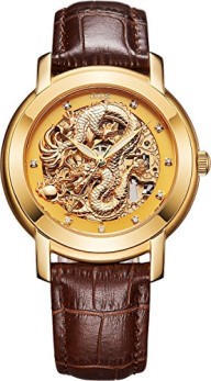 BOS Men’s ‘Dragon Collection’ Luxury Gold Dial Calfskin Band Automatic Mechanical Watch 9007