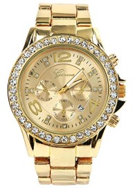 DAISY*VZU Luxury Alloy Diamond Watch with Calendar