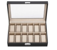 VonHaus Faux Leather 12 x Watch/Jewelry Display Case Watch Box Black
