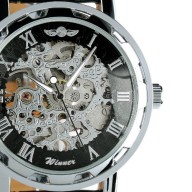 ESS Men’s Black Leather Band Luxury Skeleton Self-Wind Up Mechanical Automatic Watch WM125