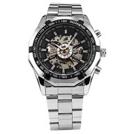 Fanmis Russian Skeleton Black Dial Silver Stainless Steel Luxury Men’s Automatic Mechancial Wrist Watch