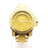 Techno Mens Hip Hop Iced Out Luxury Baller Diamond Bezel Analog Wristwatch Gold