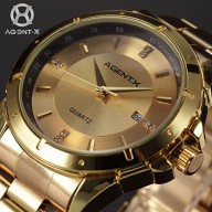 SUPER BARGAIN!!! NEW Model!! New-Gold-Case-Agentx-Mens-Luxury-Date-Sport-Quartz-Steel-Wrist-Watch-Box
