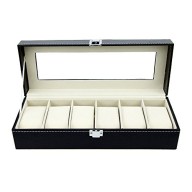 Watch Box – 6 Slot Luxury Leather Boxes for Men and Women – Beautiful Modern Design with Glass Top Organizing Watch Jewelry Case. Display and Organize Your Watches Now! This Case From Satellas Makes a Great Gift Idea for Watch Lovers