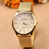 Lenve Gold-tone Relogio Feminino Masculino Fashion Luxury Quartz Watch Stylish Full Steel Mesh Wristwatch