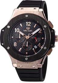 Megir Men’s SNMG3002G Black and Rose Gold Dial Chronograph Sport Watch