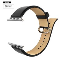 Buyee Classic Genuine Leather Watch Band Strap for Apple Watch Iwatch ( Embossed Leather Wrist Watch Strap for Apple Iwatch) (38mm Black)