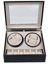 TMS® Leather Automatic Rotation 4+6 Watch Winder Storage Case Display Box Black Brown (Black)