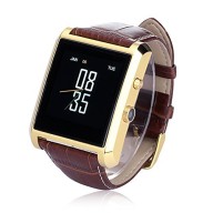 LEMFO® Bluetooth Smart Watch Waterproof Wrist Phone Mate Smartwartch for Android and IOS Cell Phones – With Camera IPS Screen 360mAh Battery Leather Strap (Gold)