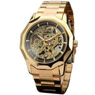 E-future Winner Luxury Rose Gold Stainless Steel Band Skeleton Automatic Mechanical Mens Watch