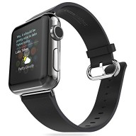 Apple Watch Band, Oittm 42mm Genuine Leather Strap Apple Watch Replacement Strap with Adapter Luxury iWatch WristBand with Metal Clasp for Apple Watch Sport/ Edition (42mm Black)