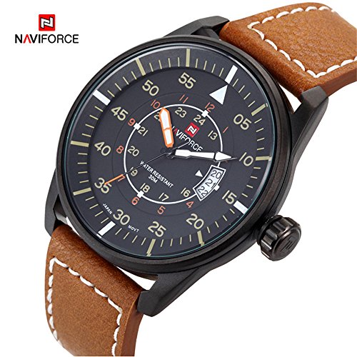 Tamlee Men’s Quartz Watches Auto Date Clock Leather Strap Army Military Sports Wrist Watch