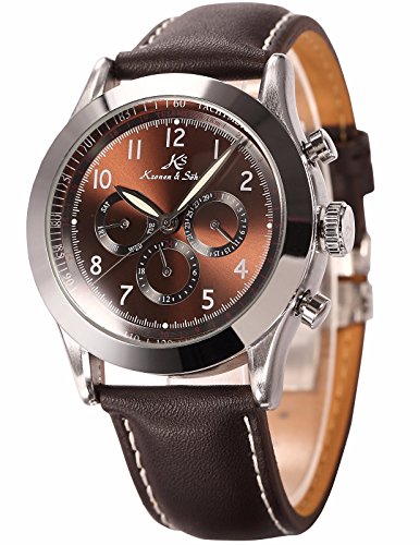 Ks Navigator Series Luxury Automatic Mechanical Day Date 24Hour Mens Wrist Watch KS125 Coffee