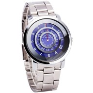 Luxury Fashion Men Women Purple Quartz Wrist Watch Metallic Strap Unique No Hand Rotational Display + Gift Box