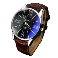 Men’s Luxury Fashion Blue Ray Glass Analog Quartz Brown Watch