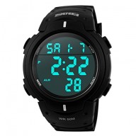 SKMEI Men’s Simple Design Digital LCD Screen Black Rubber Band Sport Wrist Watch