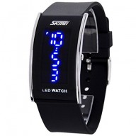 Water Resistant LED Digital Display Alloy Case Silicone Band Arced Dial Sport Electronic Wrist Watch