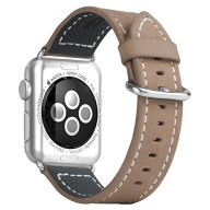 Apple Watch Band, Oittm Genuine Leather Apple Watch Strap with Adapter, Luxury Apple iWatch Wristband Bracelet with Stainless Steel Buckle Replacement Strap for Apple Watch (Khaki 42mm)